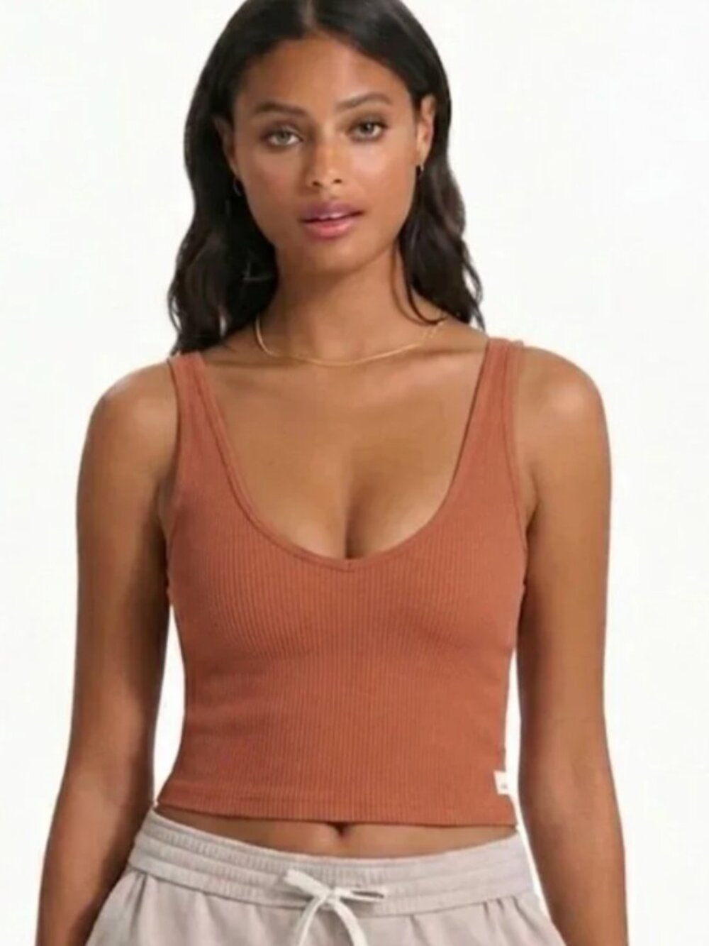 Vuori RIb Crop Tank Terracotta Sz XS